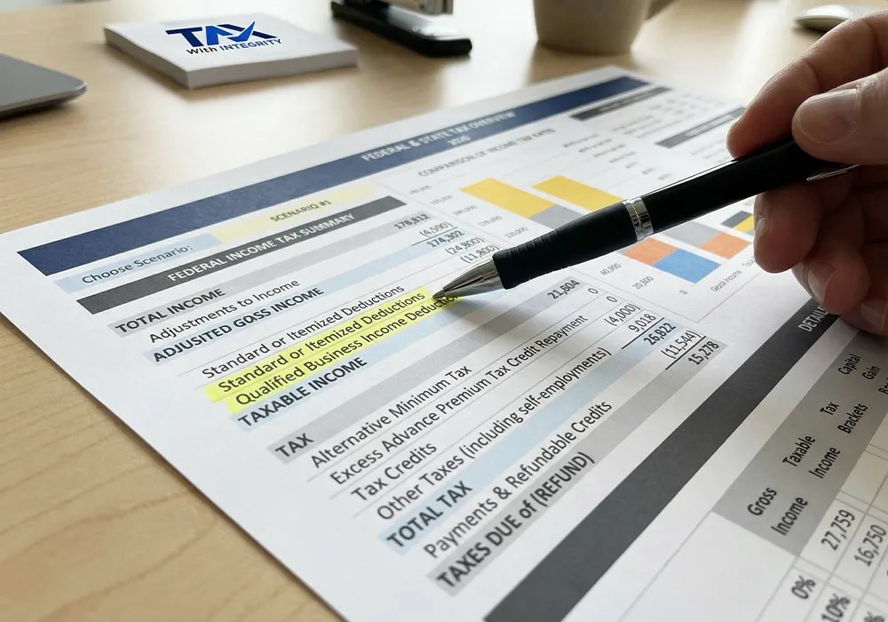business tax strategist Sarasota, a Tax with Integrity federal and state tax overview with itemized deductions highlighted