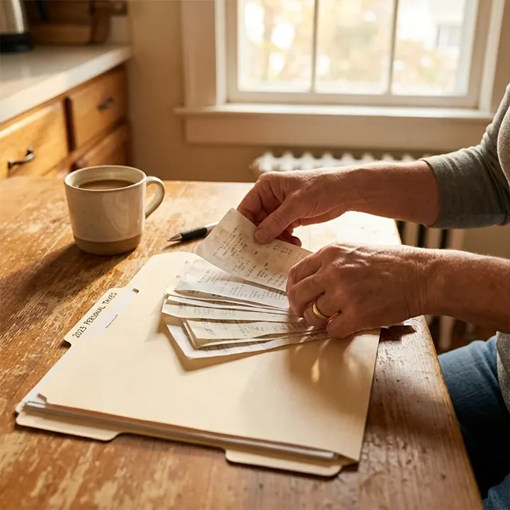 business tax strategist Sarasota, sorting through receipts and documentation for a personal tax file