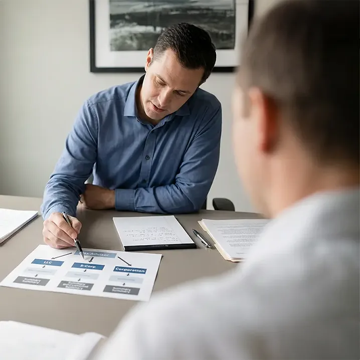 Entity structure planning during business tax consultation.